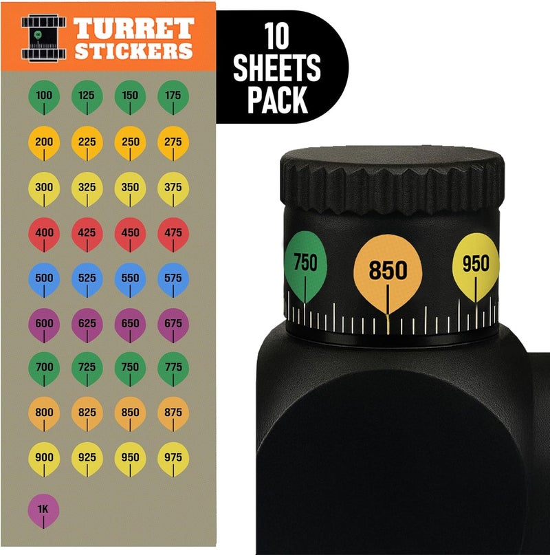 ValuePlus 10 Rifle Scope Turret Sticker Sheets- Scope Dope Stickers for Long Range Shooting and Hunting -Use with Dope Card, Raging/Range Card, or DOPE Book - Turret Tags Fit Most Scope Caps - Image 2